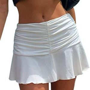 SAFRISIOR Women Ruched Ruffle Short Skirt High Waisted Stretch